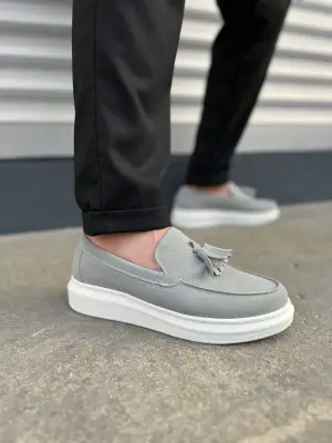 Omarı Püsküllü Süet Erkek Günlük Spor Ayakkabı - Gri