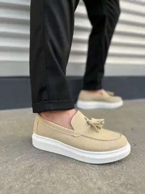 Omarı Püsküllü Süet Erkek Günlük Spor Ayakkabı - Krem