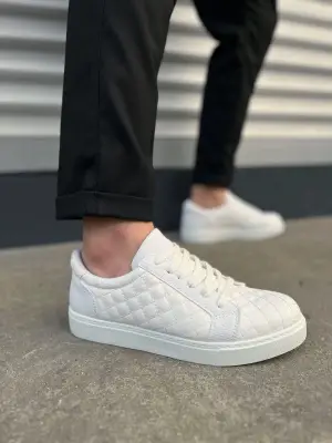 Modern Bağcıklı Kapitone Erkek Spor Ayakkabı - Beyaz