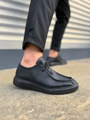Omarı Şık Tasarım Erkek Günlük Siyah Bağcıklı Ayakkabı