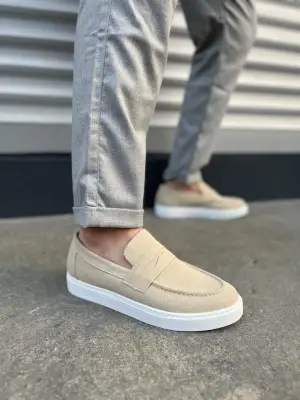Omarı Yumuşak Süet Erkek Günlük Slip-on Ayakkabı - Krem