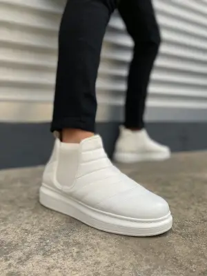 BN205 Boston Bağcıksız Rahat tabanlı ayakkabı Tabaan Cilt Erkek Spor Bot CBT - Beyaz