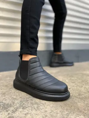 BN205 Boston Bağcıksız Rahat tabanlı ayakkabı Tabaan Cilt Erkek Spor Bot CGünlük Şık - Siyah