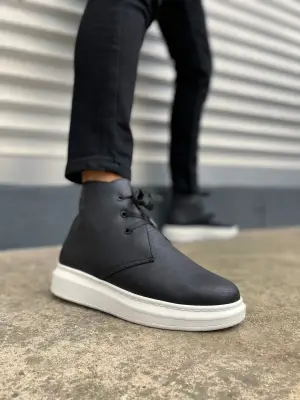 BN207 Oslo Bağcıklı Rahat tabanlı ayakkabı Tabaan Cilt Erkek Spor Bot CBT - Siyah