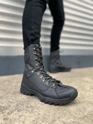 BN999 Strike Bağcıklı Rahat tabanlı ayakkabı Tabaan Günlük Cilt Erkek Askeri Postal Bot CGünlük Şık Siyah