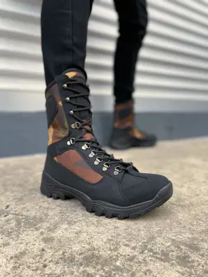 BN999 Strike Bağcıklı Rahat tabanlı ayakkabı Tabaan Günlük Cilt Erkek Askeri Postal Bot CGünlük Şık Siyah/Haki