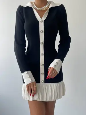 Omarı İnci Detaylı Mini Elbise