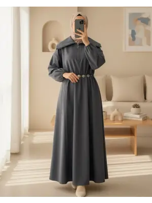 Modern Beli Büzgülü Kemerli   Elbise