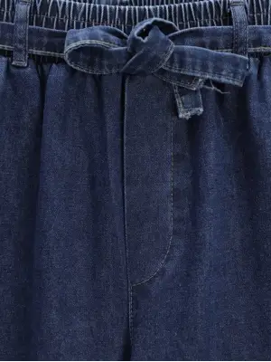 Omarı Rahat Kullanımlı Bol Paça Kot Pantolon - İndigo