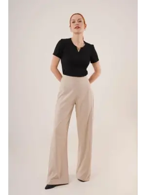 Şık Krem Bol Paça Pantolon