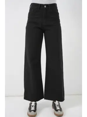 Bol Paça Yüksek Bel Palazzo Kot Pantolon 6656 - D. Siyah