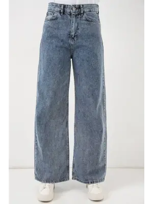 Bol Paça Yüksek Bel Palazzo Kot Pantolon 6656 - Mavi