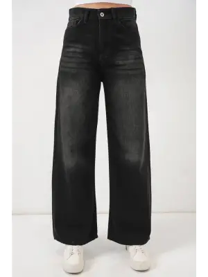 Bol Paça Yüksek Bel Palazzo Kot Pantolon 6656 - Siyah