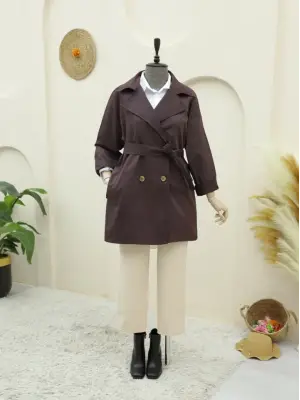 Omarı Modern Detaylı Düğme Kapama Trençkot