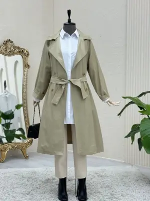 Bolero Detaylı Kemerli Araboy Trençkot -Taş