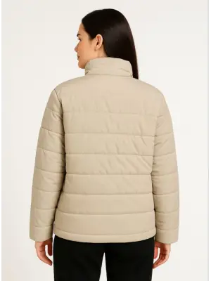 Bomber Mont Ceket – Su İtici Kumaş, Kapitone Astarlı, Fermuarlı, Kışlık - Bej