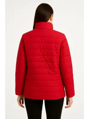 Bomber Mont Ceket – Su İtici Kumaş, Kapitone Astarlı, Fermuarlı, Kışlık - Kırmızı