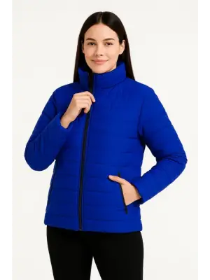 Bomber Mont Ceket – Su İtici Kumaş, Kapitone Astarlı, Fermuarlı, Kışlık - Saks Mavisi