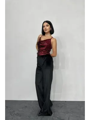 Bordo Askılı Degaje Bluz