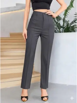 Bordo Renk Yüksek Bel Maskülen Kesim Kumaş Pantolon