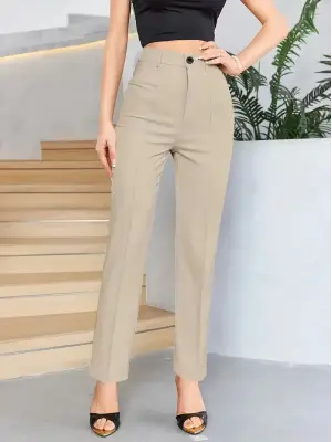 Bordo Renk Yüksek Bel Maskülen Kesim Kumaş Pantolon