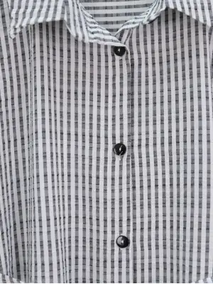 Omarı Çizgili Bürümcük Gömlek - Gri