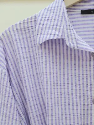 Omarı İnce Çizgili Bürümcük Gömlek - Lila