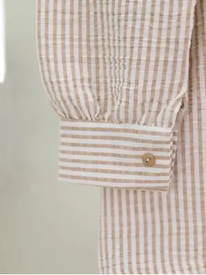 Omarı Çizgili Bürümcük Gömlek -Vizon