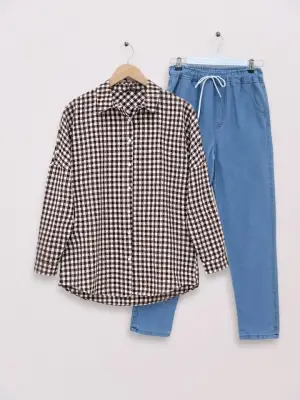 Omarı Kahve Renkli Boydan Düğmeli Gofre Gömlek