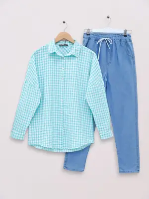 Omarı Yumuşak Dokulu Boydan Düğmeli Mint Gömlek