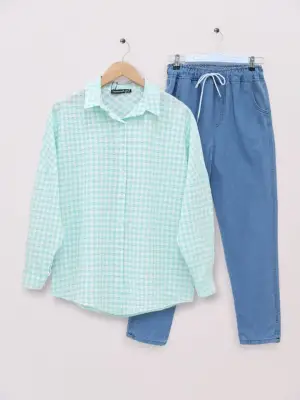 Omarı Şık ve Rahat Gofre Desenli Gömlek - Su Yeşili