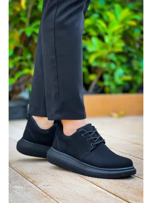 Modern Siyah Süet Taban Bağcıklı Erkek Ayakkabı