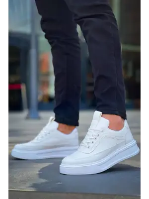 Omarı Yüksek Taban Bağcıklı Beyaz Cilt Günlük Erkek Ayakkabı