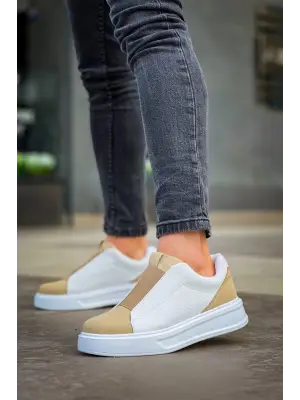 Omarı Beyaz Bej Yüksek Taban Günlük Erkek Ayakkabı