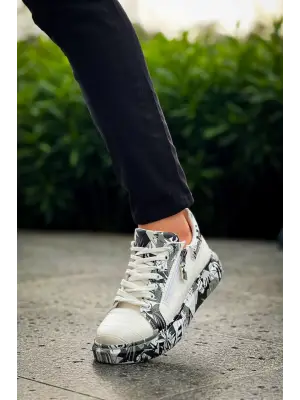 Omarı Crocodile Desenli Beyaz Siyah Erkek Günlük Ayakkabı