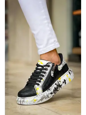 Siyah Sarı Bağcıklı Crocodile Günlük Erkek Ayakkabı