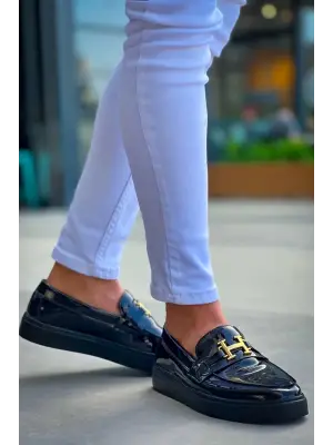 Modern Bağcıksız Kömür Rugan Erkek Ayakkabı