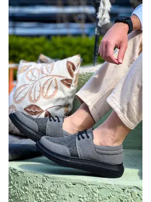 Omarı Rahat ve Şık Gri Siyah Taban Günlük Erkek Ayakkabısı