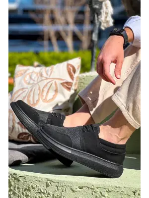 Omarı Siyah Deri Bağcıklı Günlük Erkek Ayakkabı