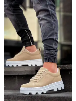 Omarı Yüksek Taban Bej Süet Spor Ayakkabı