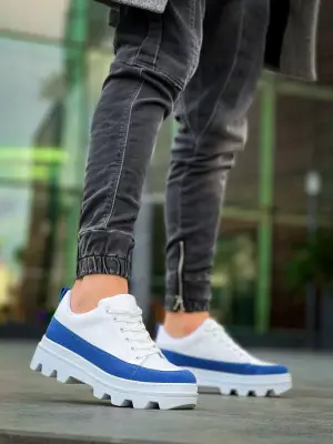 Omarı Beyaz Mavi Detaylı Yüksek Taban Spor Ayakkabı