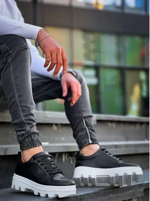 Omarı Siyah Yüksek Taban Günlük Spor Ayakkabı