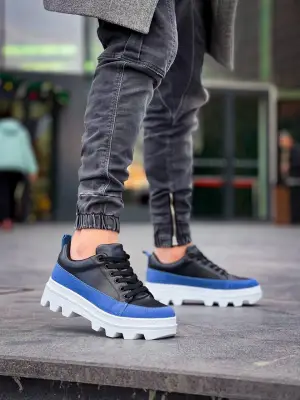 Siyah Mavi Detaylı Beyaz Yüksek Taban Günlük Spor Ayakkabı