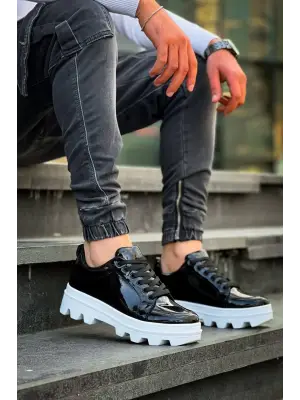 Omarı Siyah Rugan Beyaz Yüksek Taban Günlük Spor Ayakkabı