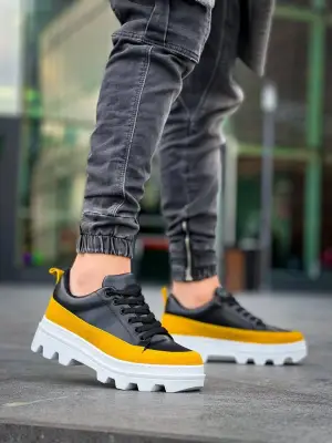 Omarı Siyah Sarı Detaylı Yüksek Taban Günlük Spor Ayakkabı