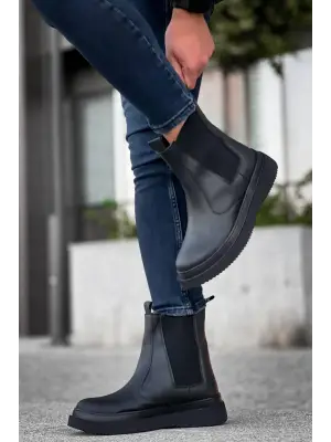 BR-0992  Omarı Siyah Cilt Siyah Yüksek Taban  Lastikli Erkek Bot