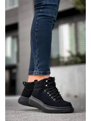 Omarı Yüksek Taban Siyah Süet Erkek Bilek Botu