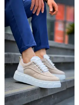 Omarı Bej Süet Beyaz Yüksek Taban Spor Ayakkabı