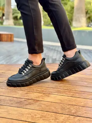 Omarı Yüksek Tabanlı Kömür Siyah Spor Ayakkabı