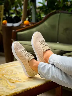 Modern Bej Triko Bağcıklı Erkek Ayakkabı